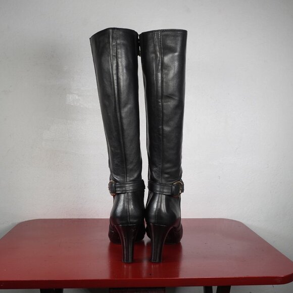 Women's Anne Klein Black Leather Knee High Heel Long Fashion Boots 7 - Picture 7 of 10